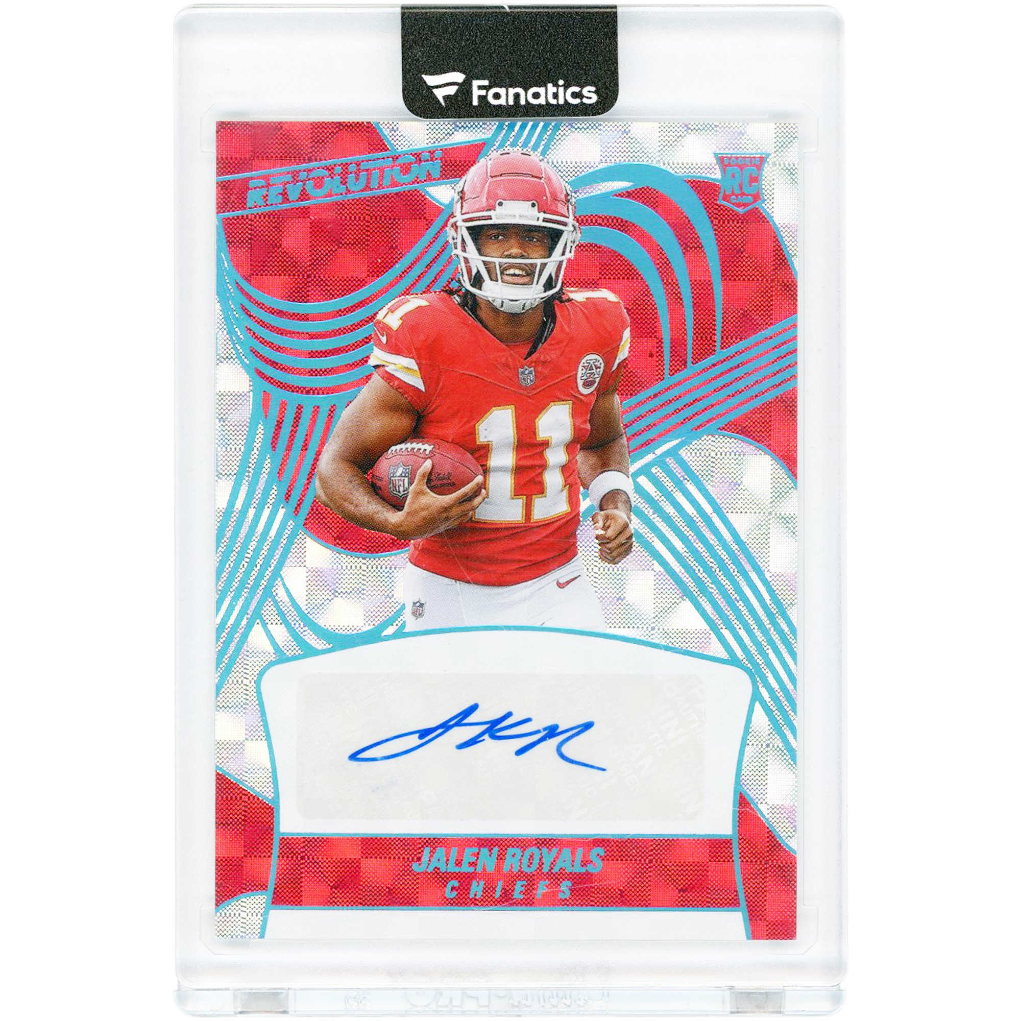 Carta da collezione autografata di Jalen Royals dei Kansas City Chiefs, Panini Revolution Kaleido 2025 #RA-JRS #1/1, rookie card.