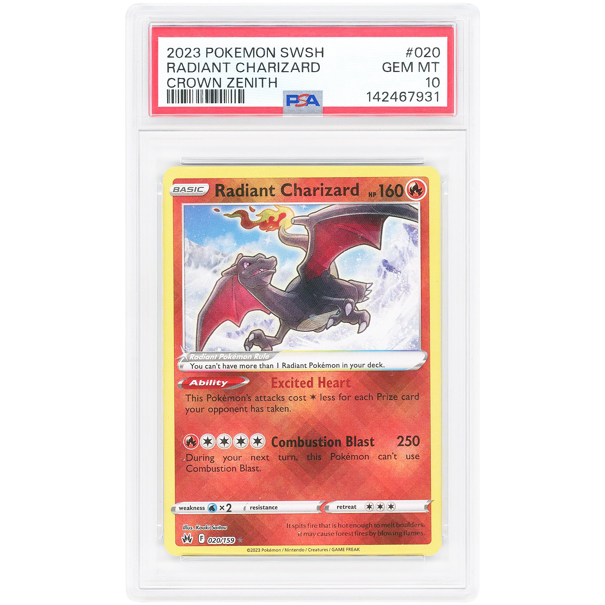 Radiant Charizard 2023 Pokemon Crown Zenith Radiant Rare #20 PSA Authenticated 10 Card