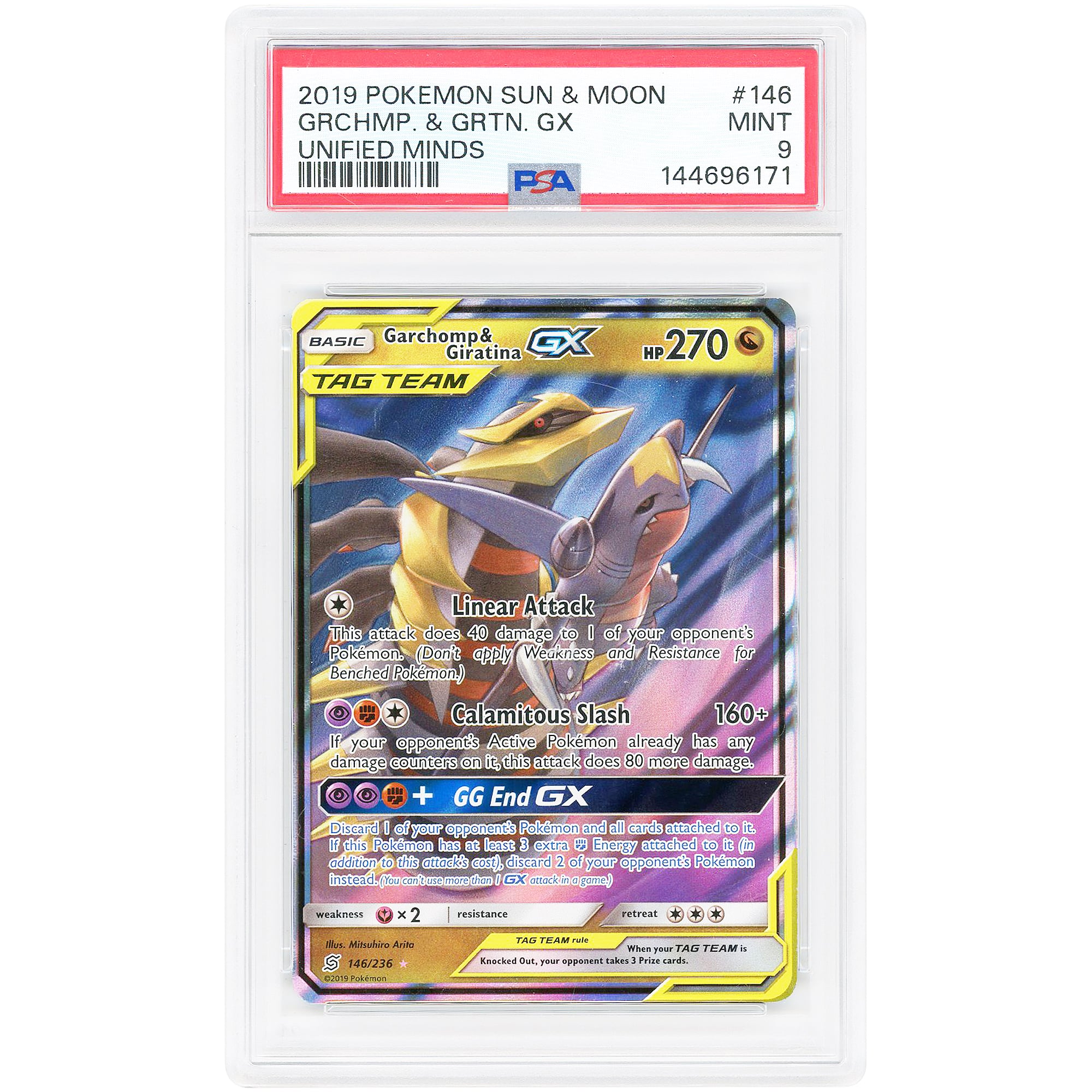 Garchomp & Giratina GX 2019 Pokemon Unified Minds Ultra Rare #146 PSA Authenticated 9 Card