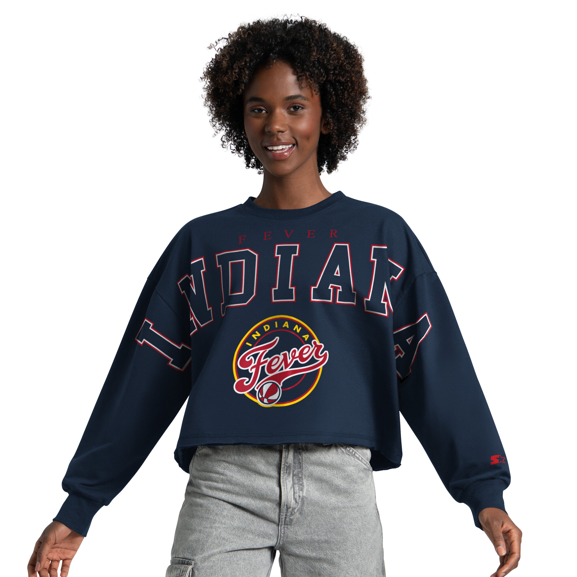 Women's Starter  Navy Indiana Fever Bleachers Cropped Sweatshirt
