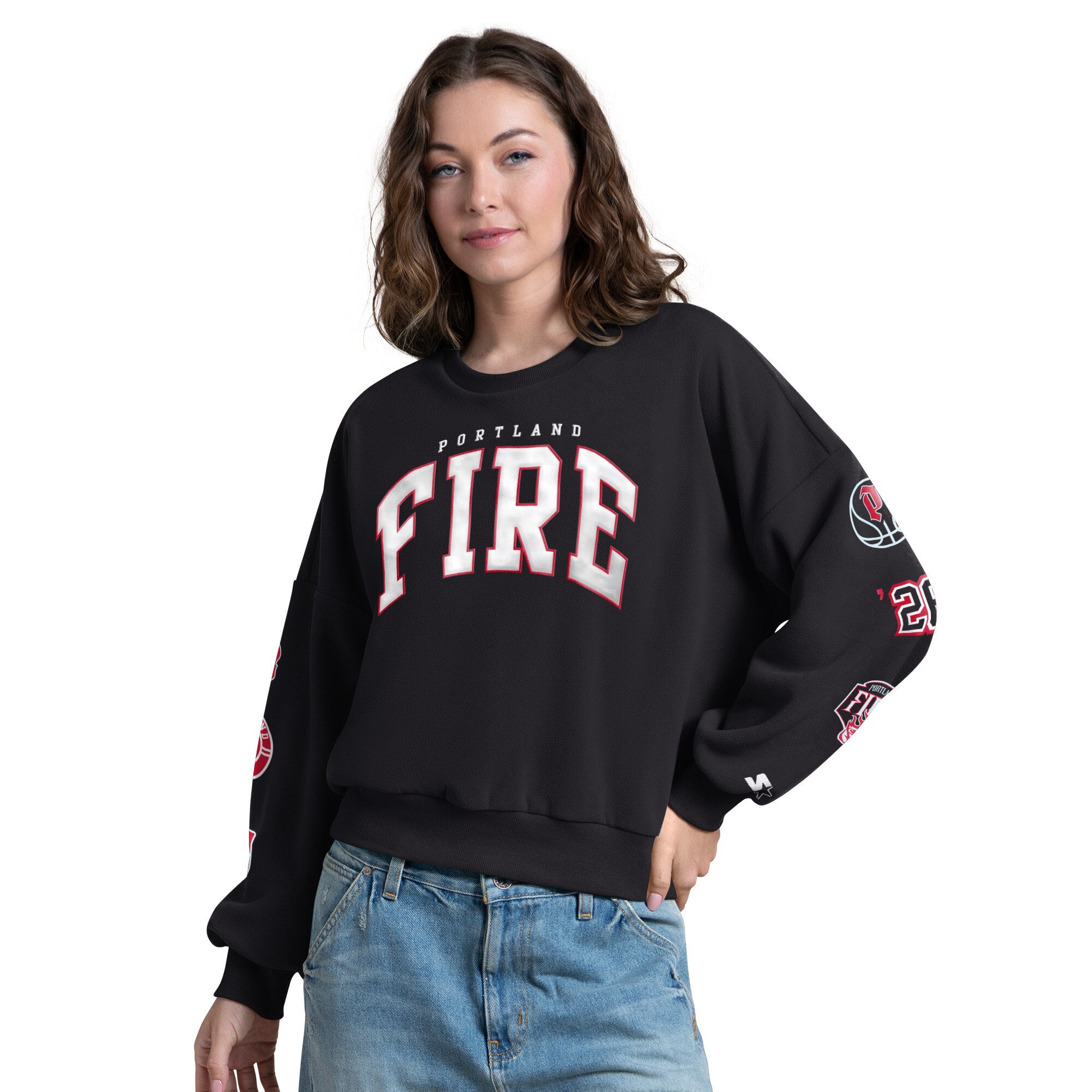 Women's Starter Black Portland Fire Fan Catch Sweatshirt