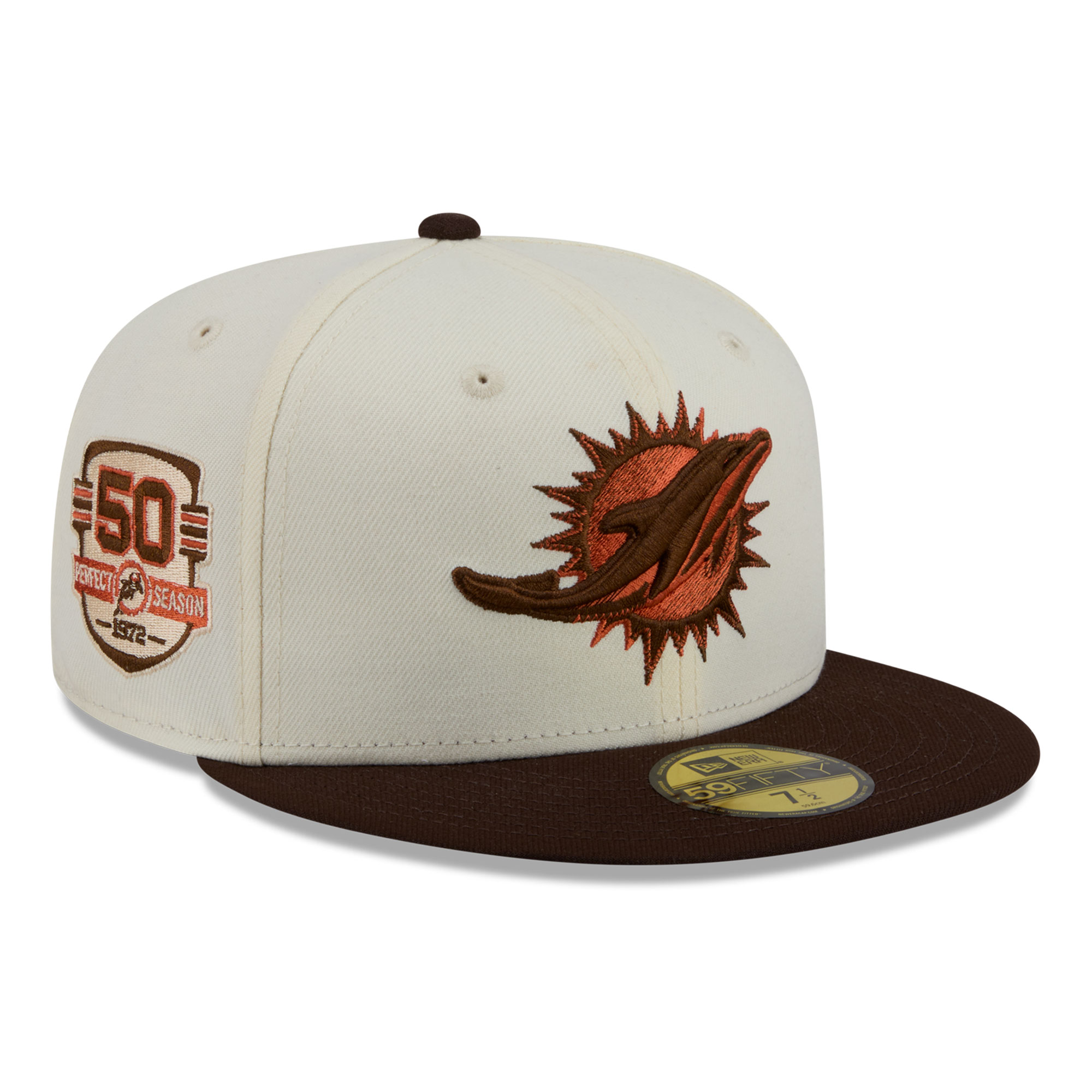 New Era Men's Cream/Brown Miami Dolphins Pumpkin Spice 59FIFTY Fitted Hat - Cream, Brown