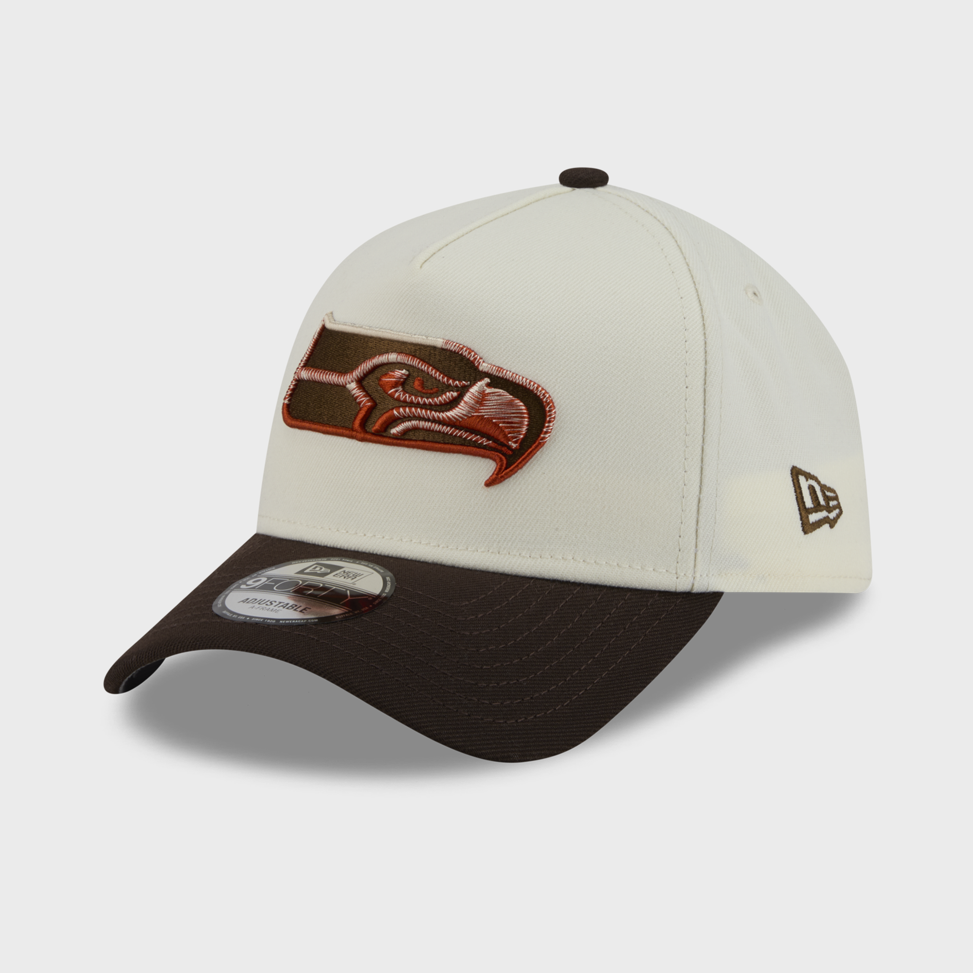 Men's New Era Cream/Brown Seattle Seahawks Pumpkin Spice A-Frame 9FORTY Adjustable Hat