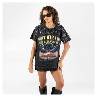 Women's Gameday Couture Black Michigan Wolverines Dream Big Washed Micro Rhinestone T-Shirt
