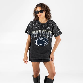 Women's Gameday Couture Black Penn State Nittany Lions Dream Big Washed Micro Rhinestone T-Shirt
