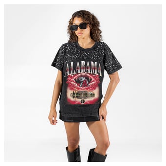 Women's Gameday Couture Black Alabama Crimson Tide Dream Big Washed Micro Rhinestone T-Shirt