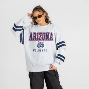 Women's Gameday Couture Ash Arizona Wildcats  Stadium Stripes Oversized Fleece Sweatshirt