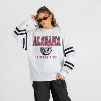 Women's Gameday Couture Ash Alabama Crimson Tide  Stadium Stripes Oversized Fleece Sweatshirt