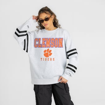 Women's Gameday Couture Ash Clemson Tigers  Stadium Stripes Oversized Fleece Sweatshirt
