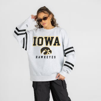 Women's Gameday Couture Ash Iowa Hawkeyes  Stadium Stripes Oversized Fleece Sweatshirt