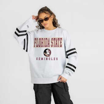 Women's Gameday Couture Ash Florida State Seminoles  Stadium Stripes Oversized Fleece Sweatshirt