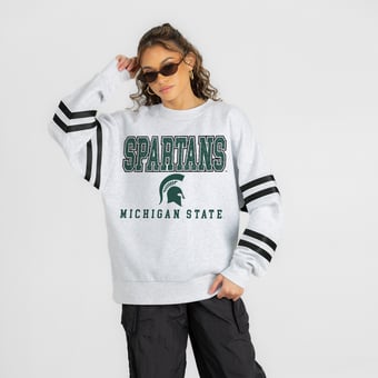 Women's Gameday Couture Ash Michigan State Spartans  Stadium Stripes Oversized Fleece Sweatshirt