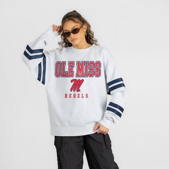 Women's Gameday Couture Ash Ole Miss Rebels  Stadium Stripes Oversized Fleece Sweatshirt