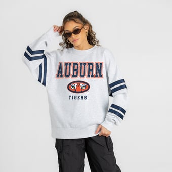 Women's Gameday Couture Ash Auburn Tigers  Stadium Stripes Oversized Fleece Sweatshirt