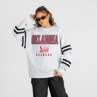 Women's Gameday Couture Ash Oklahoma Sooners  Stadium Stripes Oversized Fleece Sweatshirt