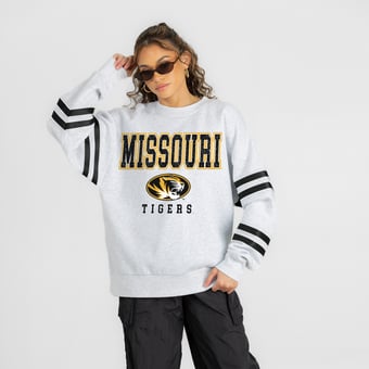 Women's Gameday Couture Ash Missouri Tigers  Stadium Stripes Oversized Fleece Sweatshirt