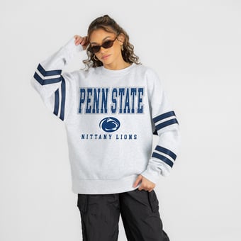 Women's Gameday Couture Ash Penn State Nittany Lions  Stadium Stripes Oversized Fleece Sweatshirt