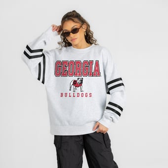 Women's Gameday Couture Ash Georgia Bulldogs  Stadium Stripes Oversized Fleece Sweatshirt