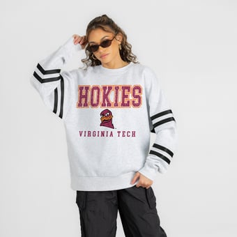 Women's Gameday Couture Ash Virginia Tech Hokies  Stadium Stripes Oversized Fleece Sweatshirt