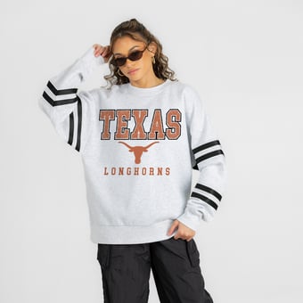 Women's Gameday Couture Ash Texas Longhorns  Stadium Stripes Oversized Fleece Sweatshirt