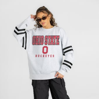 Women's Gameday Couture Ash Ohio State Buckeyes  Stadium Stripes Oversized Fleece Sweatshirt