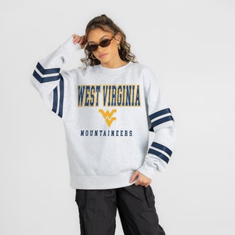 Women's Gameday Couture Ash West Virginia Mountaineers  Stadium Stripes Oversized Fleece Sweatshirt