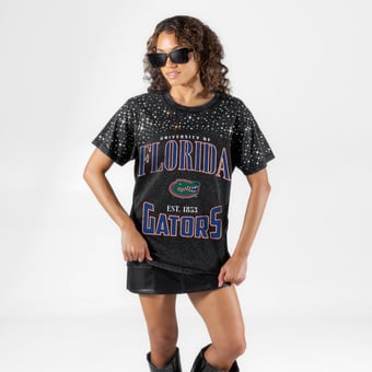 Women's Gameday Couture Black Florida Gators In the Zone Washed Micro Rhinestone T-Shirt