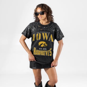 Women's Gameday Couture Black Iowa Hawkeyes In the Zone Washed Micro Rhinestone T-Shirt