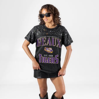Women's Gameday Couture Black LSU Tigers In the Zone Washed Micro Rhinestone T-Shirt