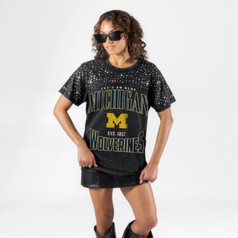 Women's Gameday Couture Black Michigan Wolverines In the Zone Washed Micro Rhinestone T-Shirt