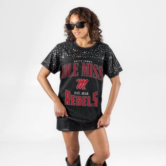 Women's Gameday Couture Black Ole Miss Rebels In the Zone Washed Micro Rhinestone T-Shirt
