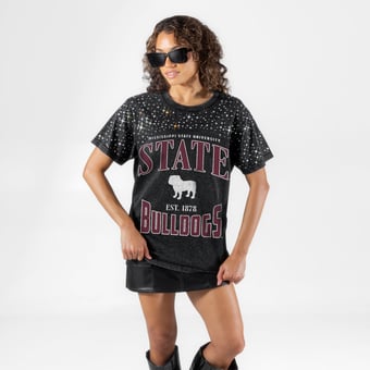 Women's Gameday Couture Black Mississippi State Bulldogs In the Zone Washed Micro Rhinestone T-Shirt