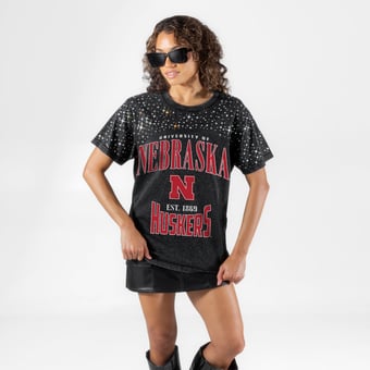 Women's Gameday Couture Black Nebraska Huskers In the Zone Washed Micro Rhinestone T-Shirt