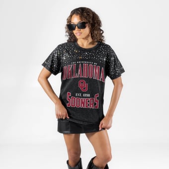 Women's Gameday Couture Black Oklahoma Sooners In the Zone Washed Micro Rhinestone T-Shirt