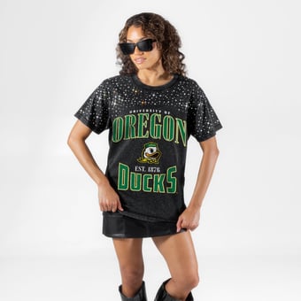 Women's Gameday Couture Black Oregon Ducks In the Zone Washed Micro Rhinestone T-Shirt