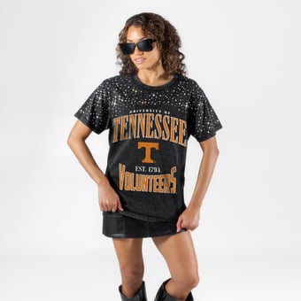 Women's Gameday Couture Black Tennessee Volunteers In the Zone Washed Micro Rhinestone T-Shirt