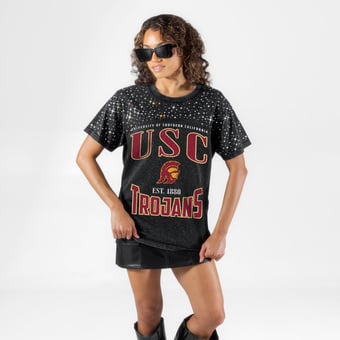 Women's Gameday Couture Black USC Trojans In the Zone Washed Micro Rhinestone T-Shirt