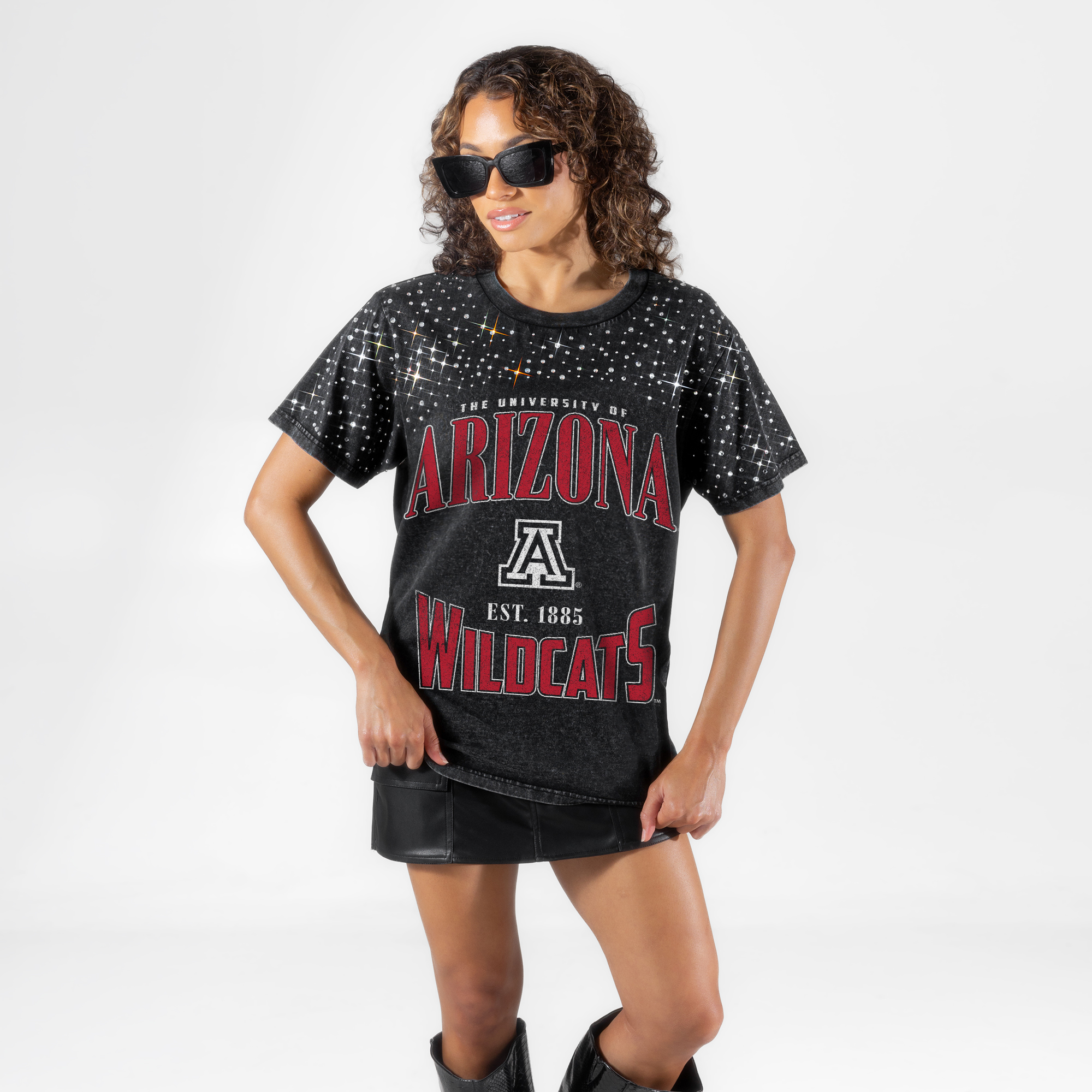 Women's Gameday Couture Black Arizona Wildcats In the Zone Washed Micro Rhinestone T-Shirt