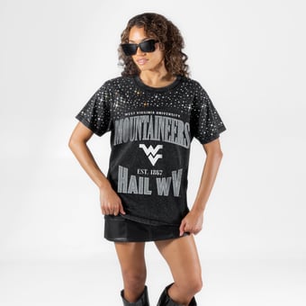 Women's Gameday Couture Black West Virginia Mountaineers In the Zone Washed Micro Rhinestone T-Shirt