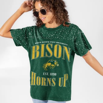 Women's Gameday Couture Green NDSU Bison Sparkle & Score Washed Micro Rhinestone T-Shirt