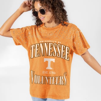 Women's Gameday Couture Tennessee Orange Tennessee Volunteers Sparkle & Score Washed Micro Rhinestone T-Shirt