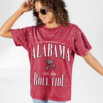 Women's Gameday Couture Crimson Alabama Crimson Tide Sparkle & Score Washed Micro Rhinestone T-Shirt