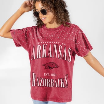 Women's Gameday Couture Cardinal Arkansas Razorbacks Sparkle & Score Washed Micro Rhinestone T-Shirt