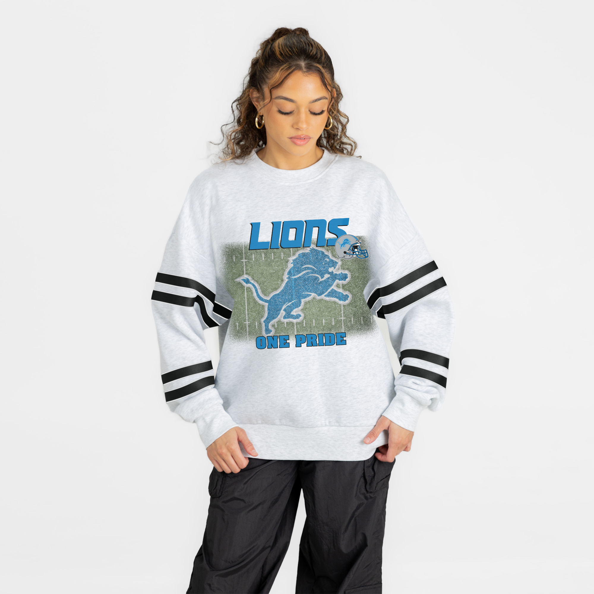 Women's Gameday Couture Ash Detroit Lions Off the Grid Oversized Fleece Sweatshirt