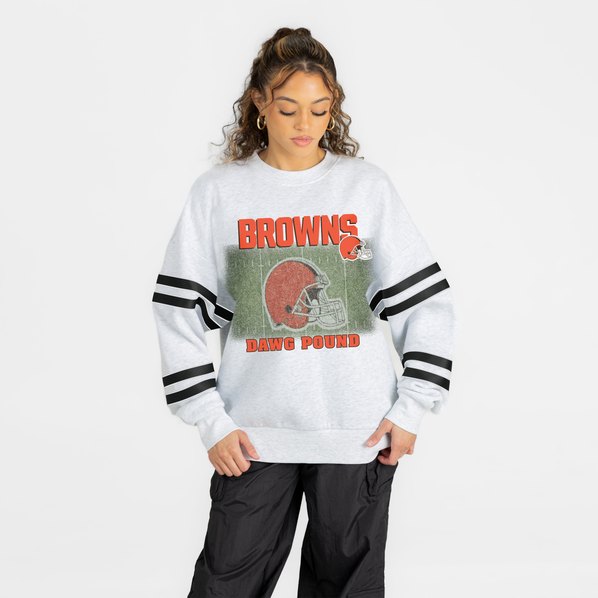 Women's Gameday Couture Ash Cleveland Browns Off the Grid Oversized Fleece Sweatshirt