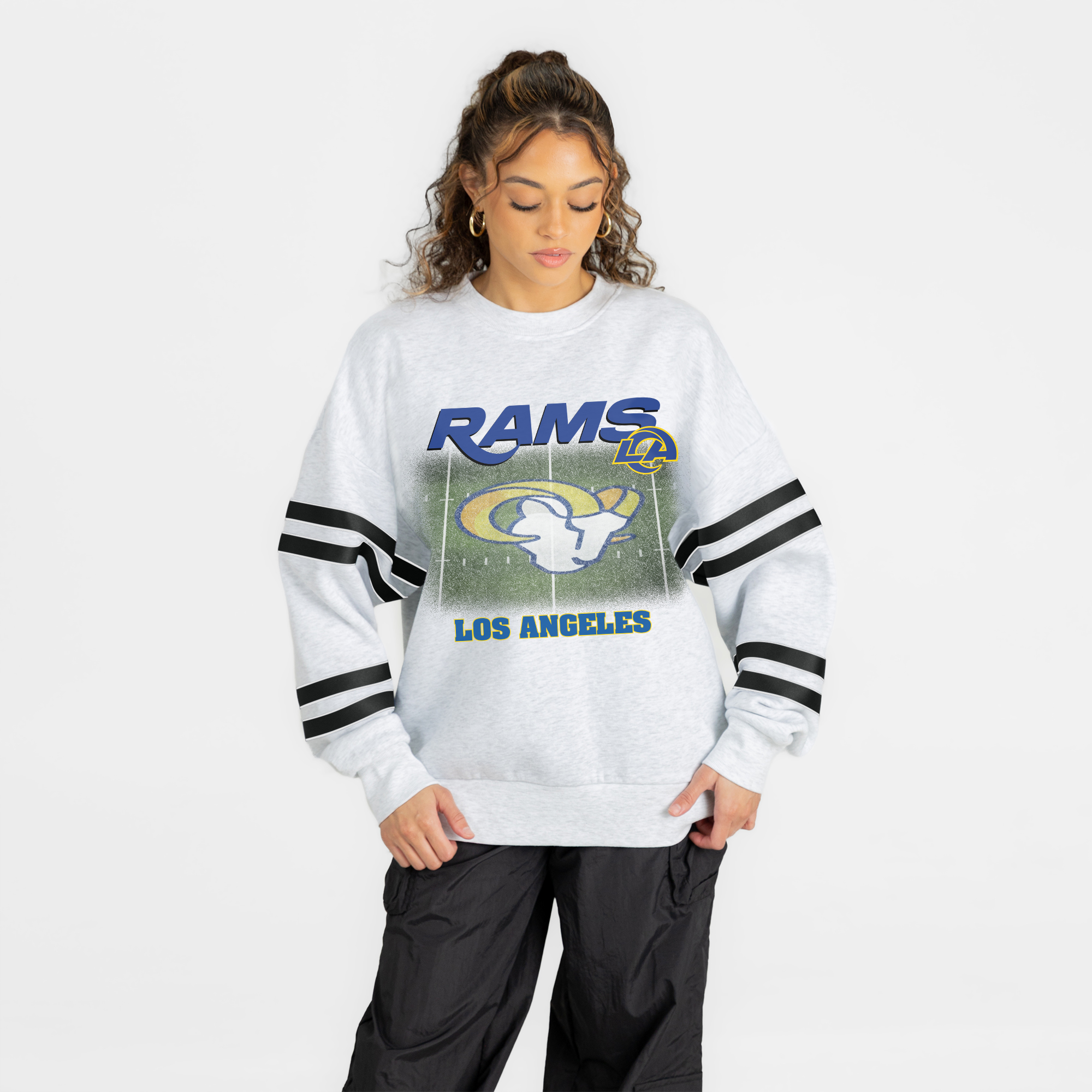 Women's Gameday Couture Ash Los Angeles Rams Off the Grid Oversized Fleece Sweatshirt