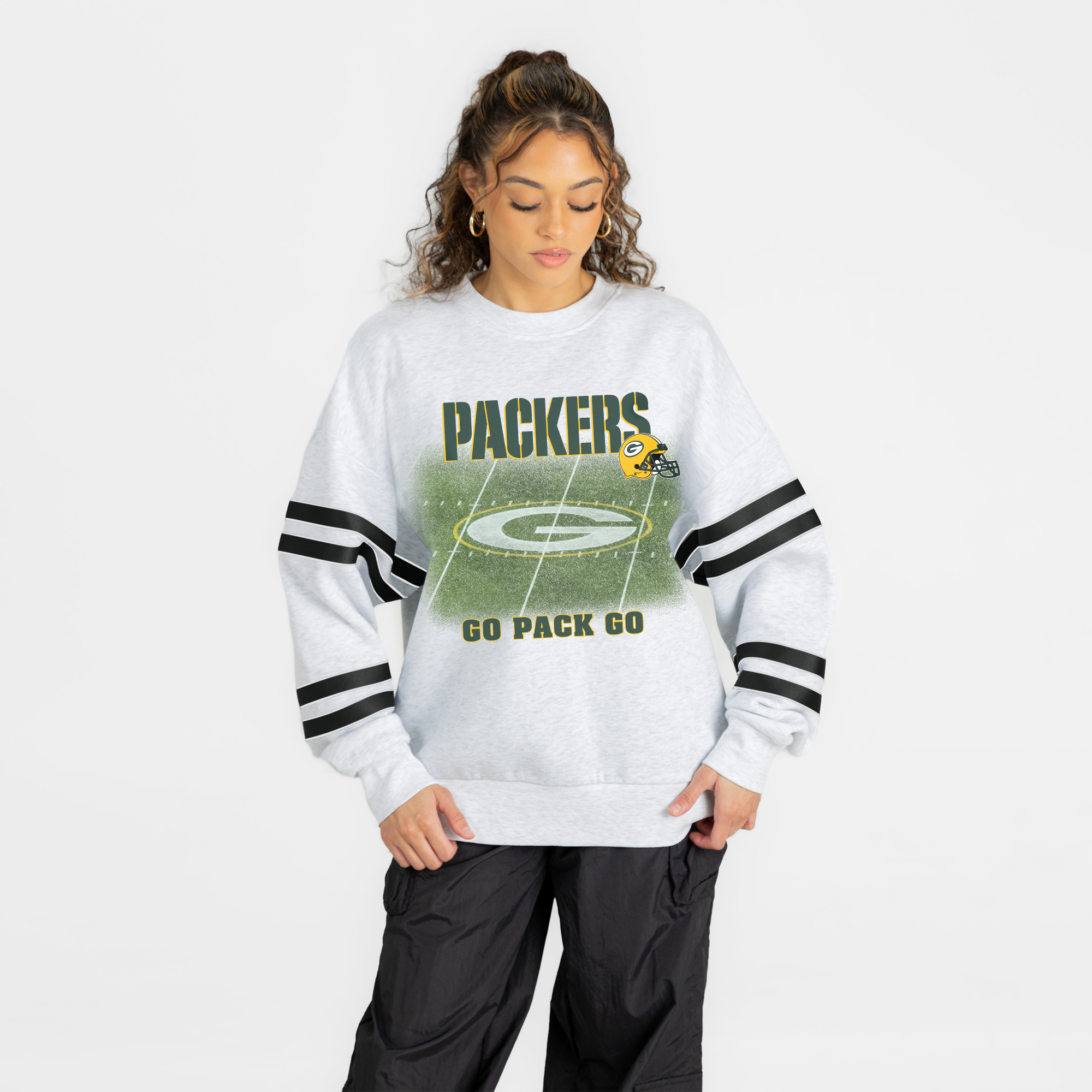 Women's Gameday Couture Ash Green Bay Packers Off the Grid Oversized Fleece Sweatshirt
