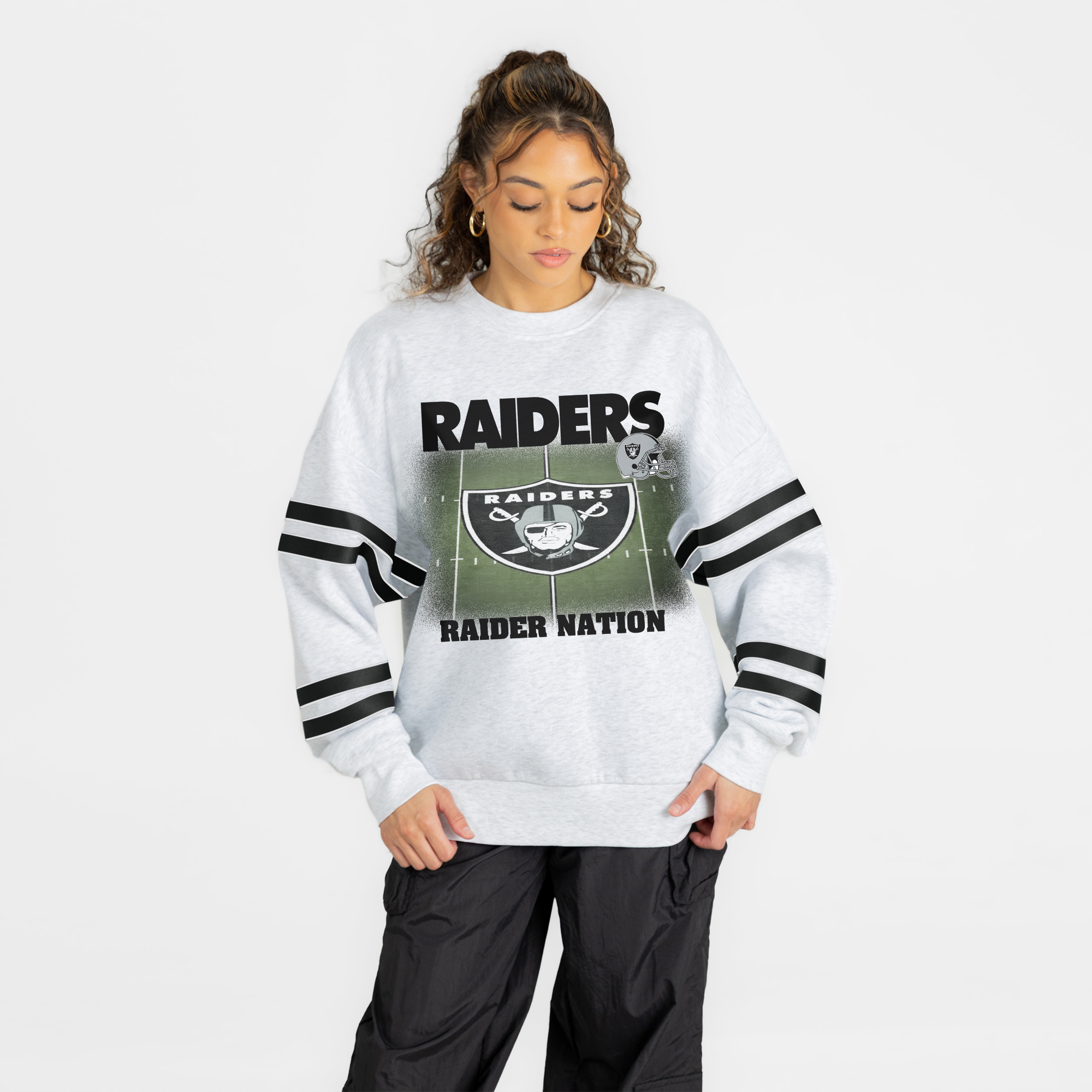 Women's Gameday Couture Ash Las Vegas Raiders Off the Grid Oversized Fleece Sweatshirt