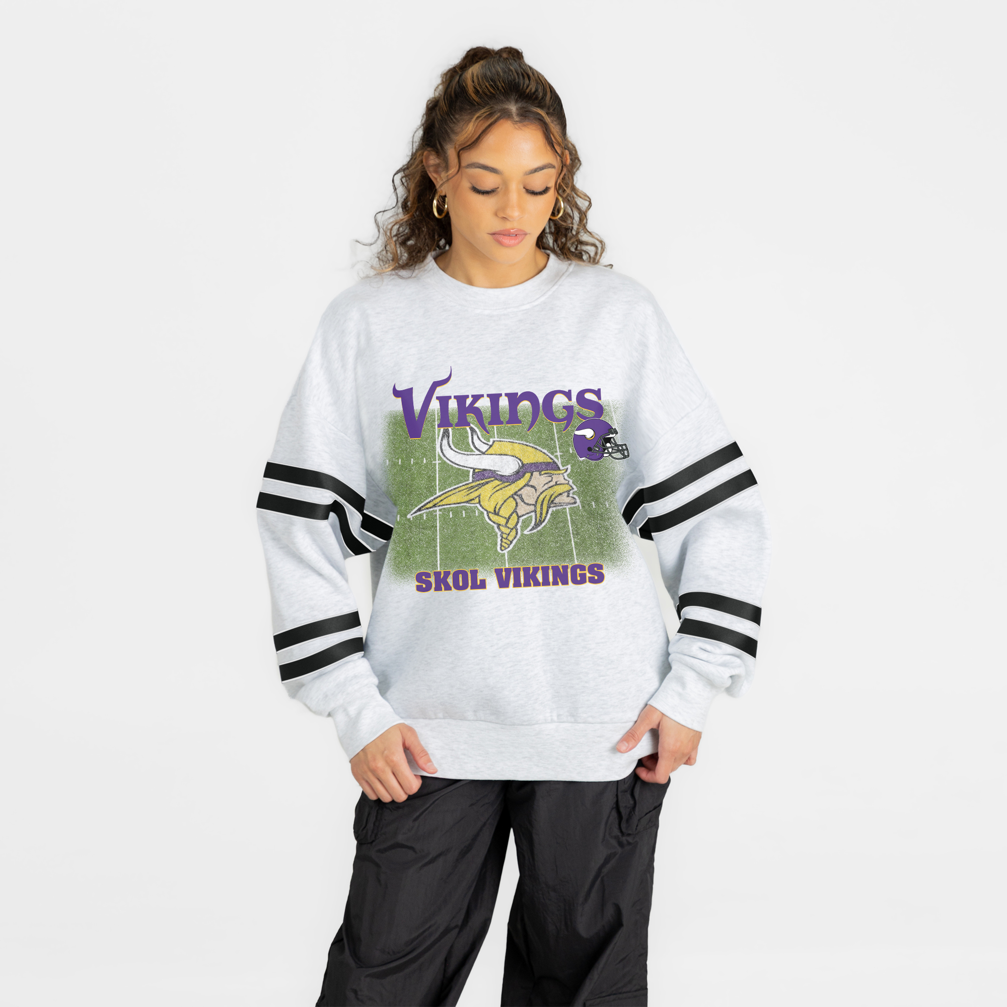 Women's Gameday Couture Ash Minnesota Vikings Off the Grid Oversized Fleece Sweatshirt