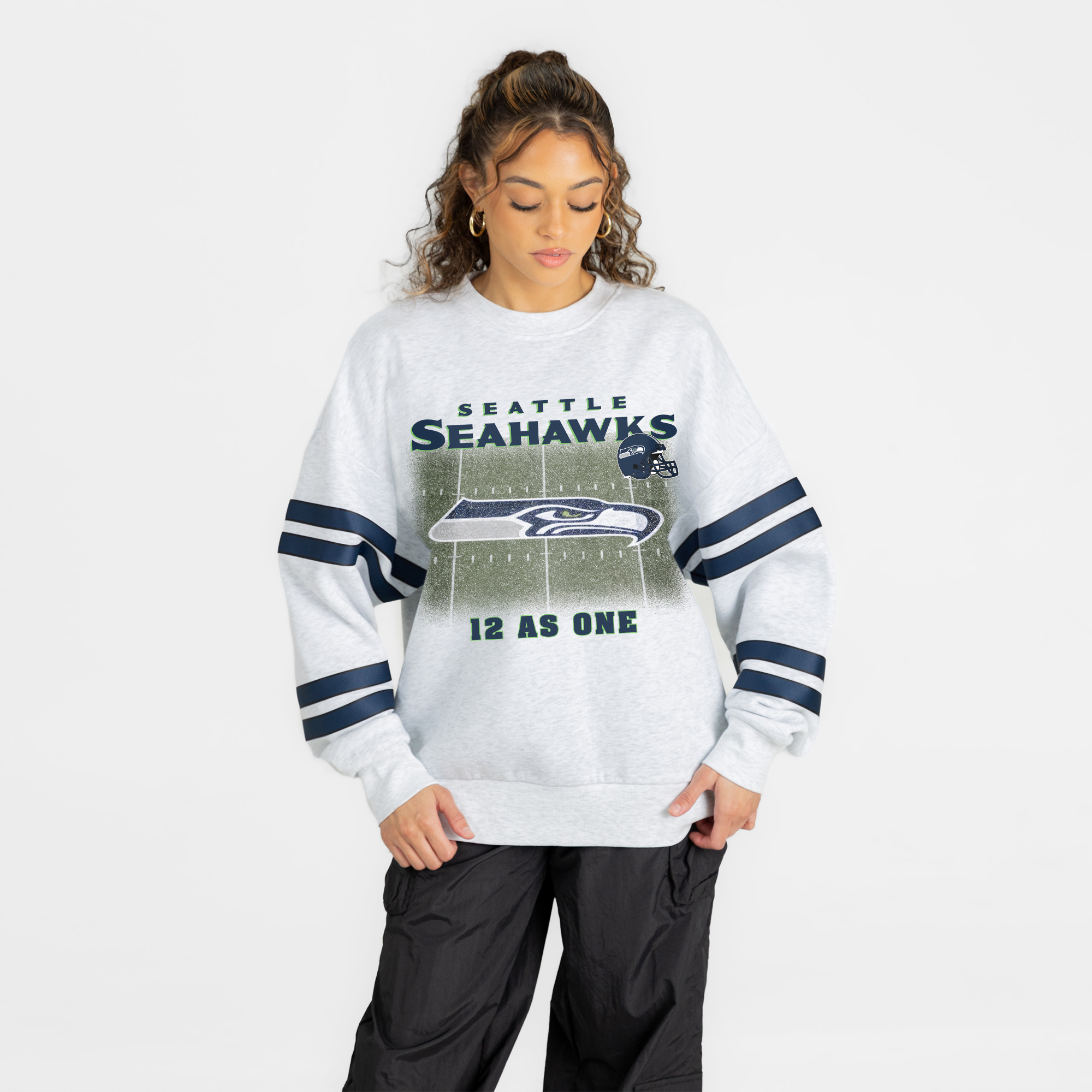 Women's Gameday Couture Ash Seattle Seahawks Off the Grid Oversized Fleece Sweatshirt